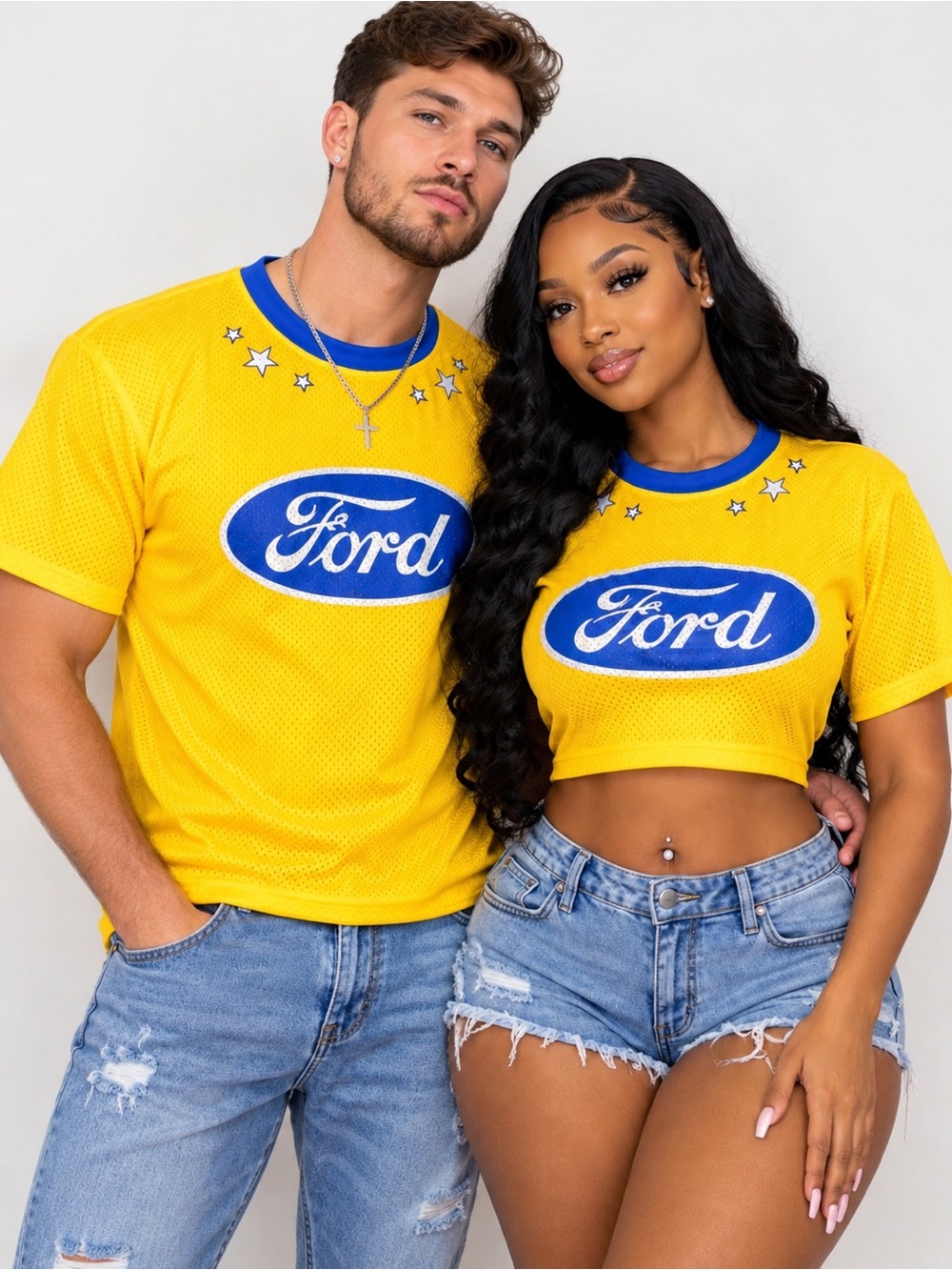Ford Yellow Mesh Crop Top with Blue Logo